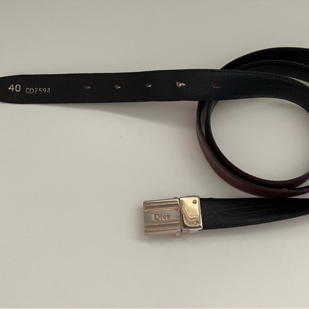 Christian Dior Vintage Double Sided Belt Black Leather with Silver Buckle - Picture 5 of 9